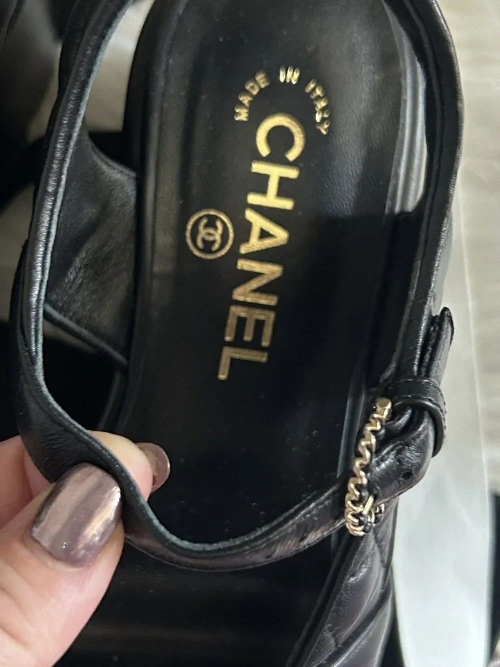 CHANEL Size 37.5 (7.5)  Lambskin Wedge Heel Sandals